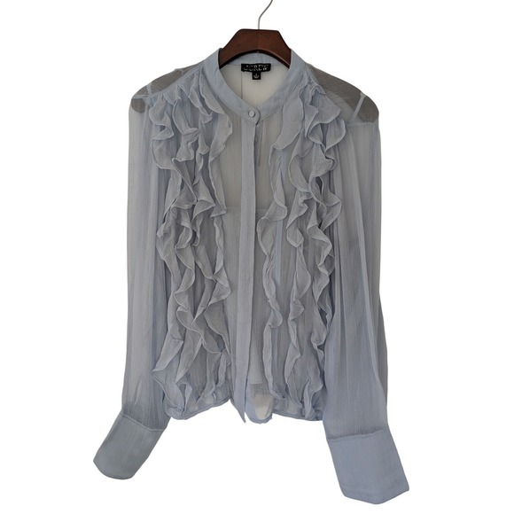 J. Crew Ruffle Front Top‎ Blouse in Crinkle Cupro Size 8 Blue NWT $148 CF457 - Picture 1 of 6